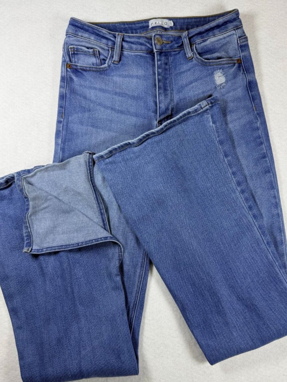 Cello Split Hem Flare Jeans Size 11 Y2K Stretch Distressed - Picture 3 of 12